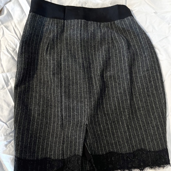 Lined Wool Stripe Skirt with Black Lace Trim. Limited size 2 - Picture 1 of 3